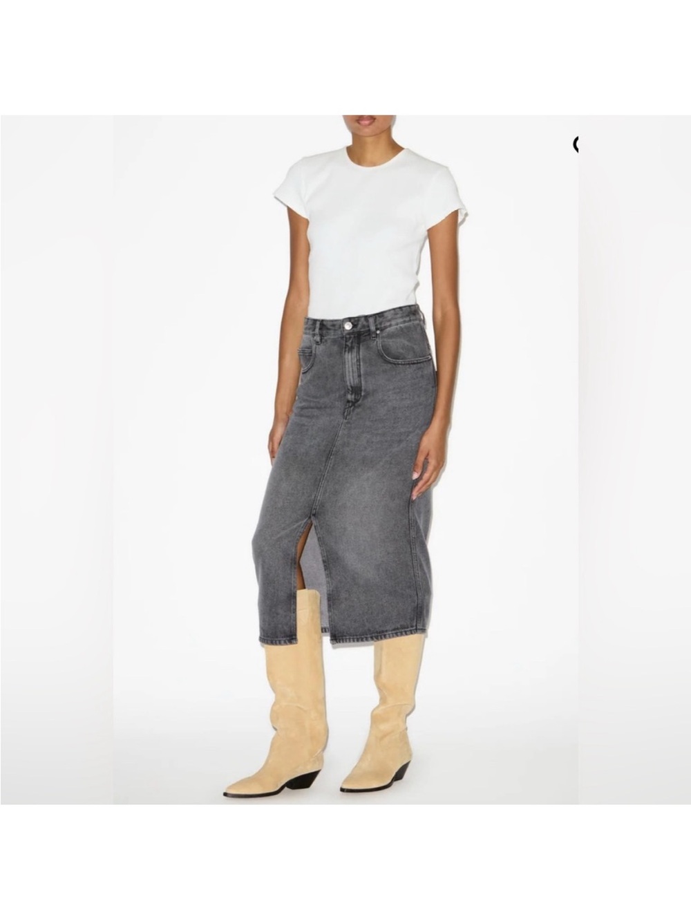 Isabel Marant Tilauria Washed Denim Midi Skirt Light Grey size US6 FR38 NWT NEW